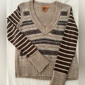 Tory Burch V-Neck Sweater - Brown and Beige